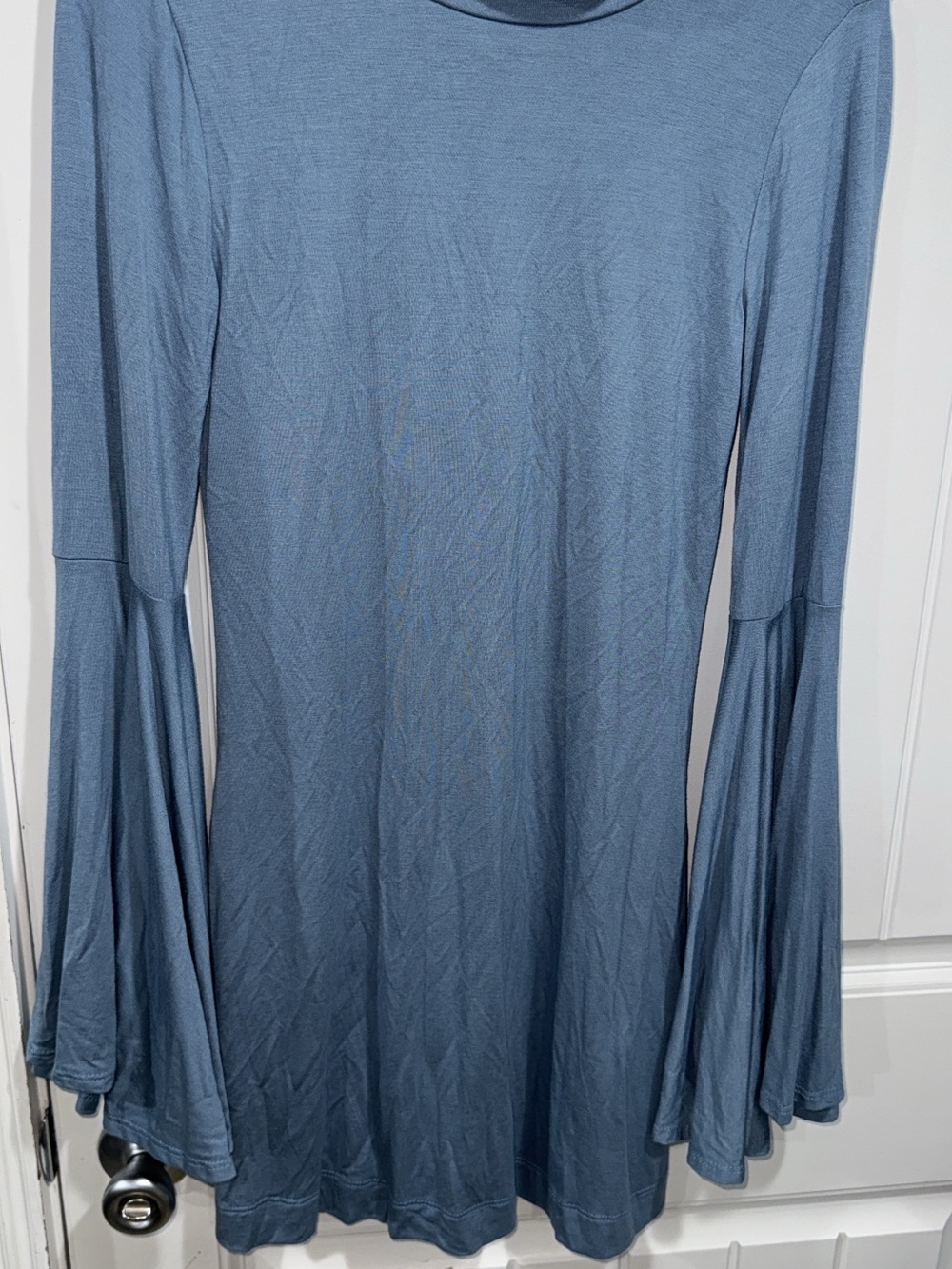 Soft Modal Long Sleeve Bell-Sleeve Dress in Dusty Blue